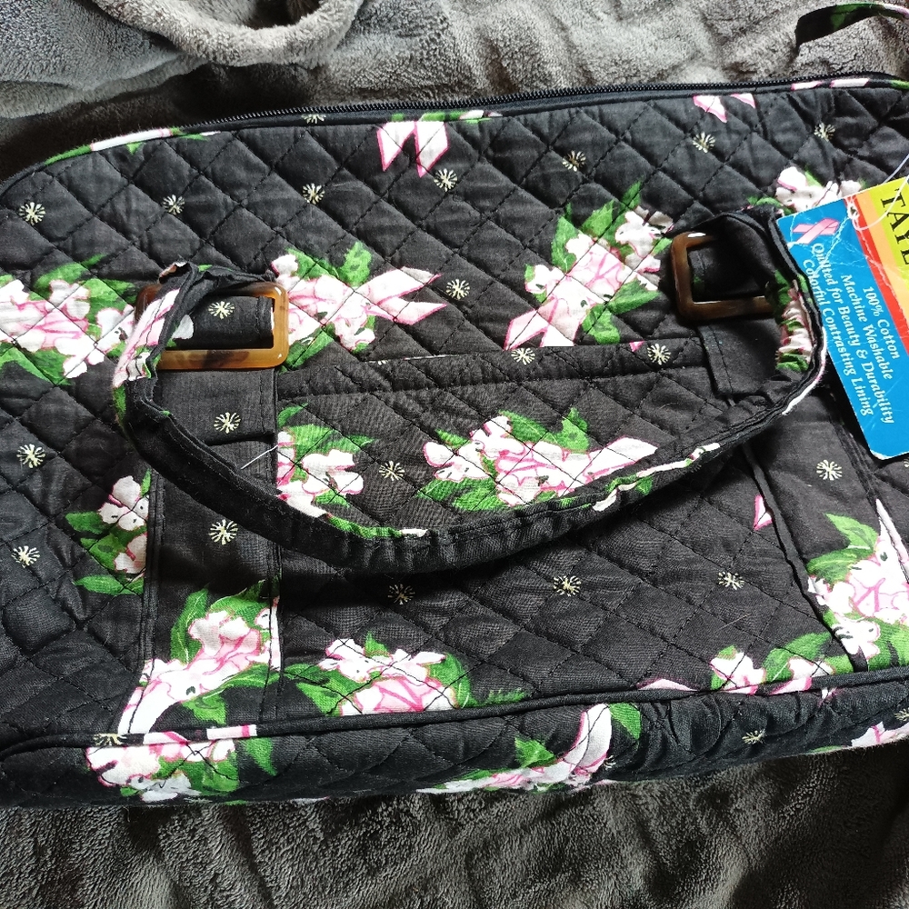 Taylor Layne  Quilted Black Large Purse with Breast cancer ribbons